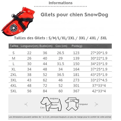 Tailles Gilet pour chien snowdog